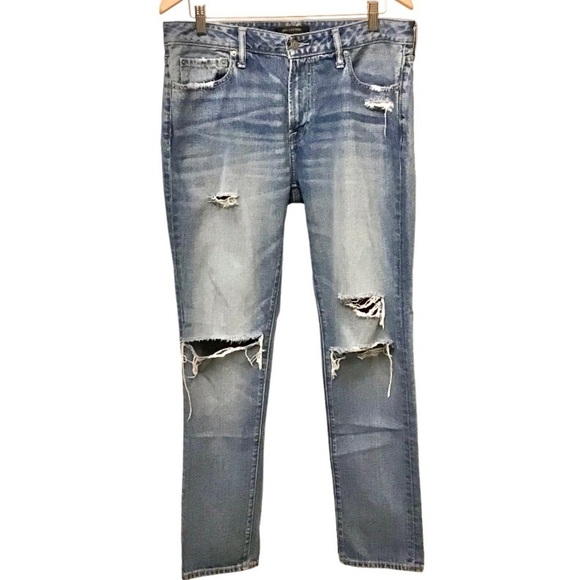 Abercrombie 33x32 Tag Size Athletic Skinny Jeans Actual 35x31.5 Men’s Distressed - Picture 1 of 9